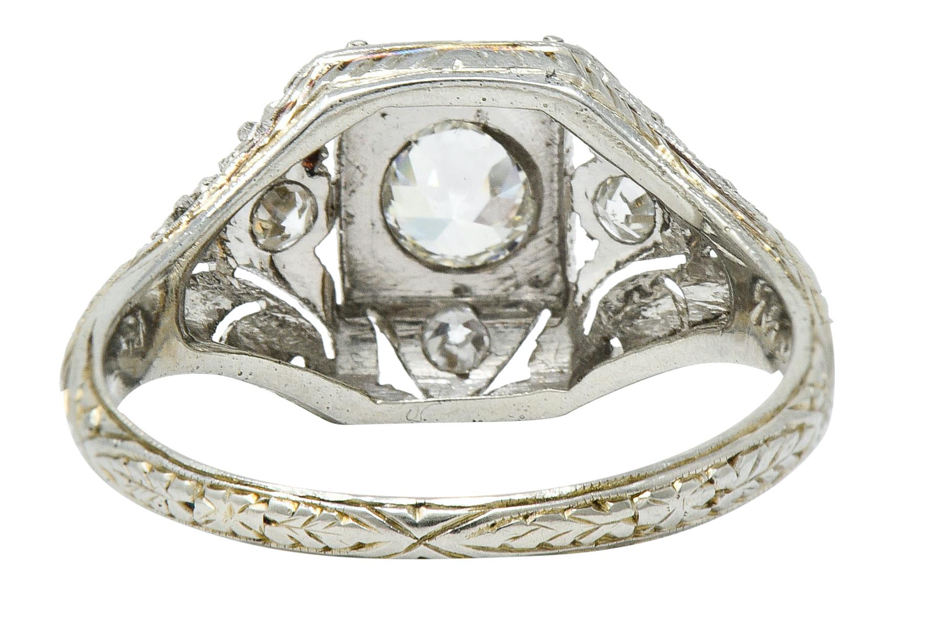 1929 Art Deco Diamond Platinum-Topped 18 Karat White Gold Engagement Ring In Excellent Condition In Philadelphia, PA