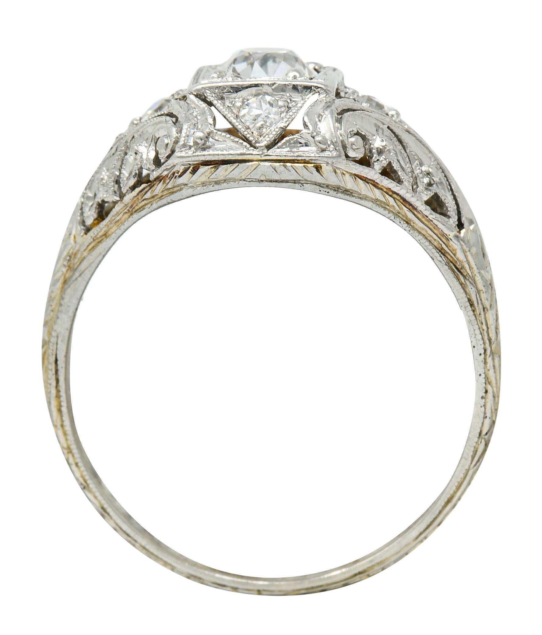 1929 Art Deco Diamond Platinum-Topped 18 Karat White Gold Engagement Ring 2