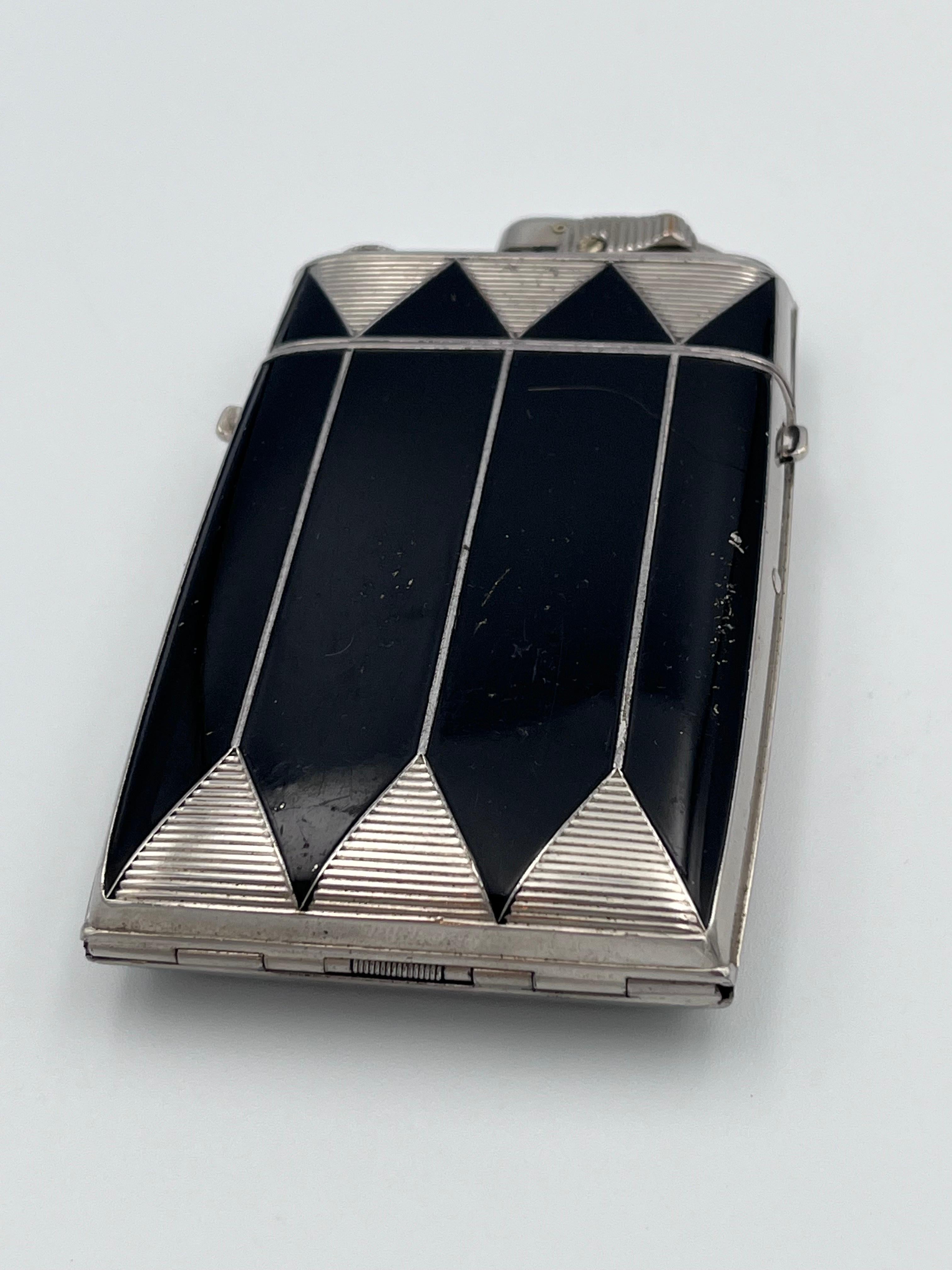 American 1929 Art Deco Evans Black Enamel Duel Cigarette Case & Lighter, Cecil Lawrence For Sale