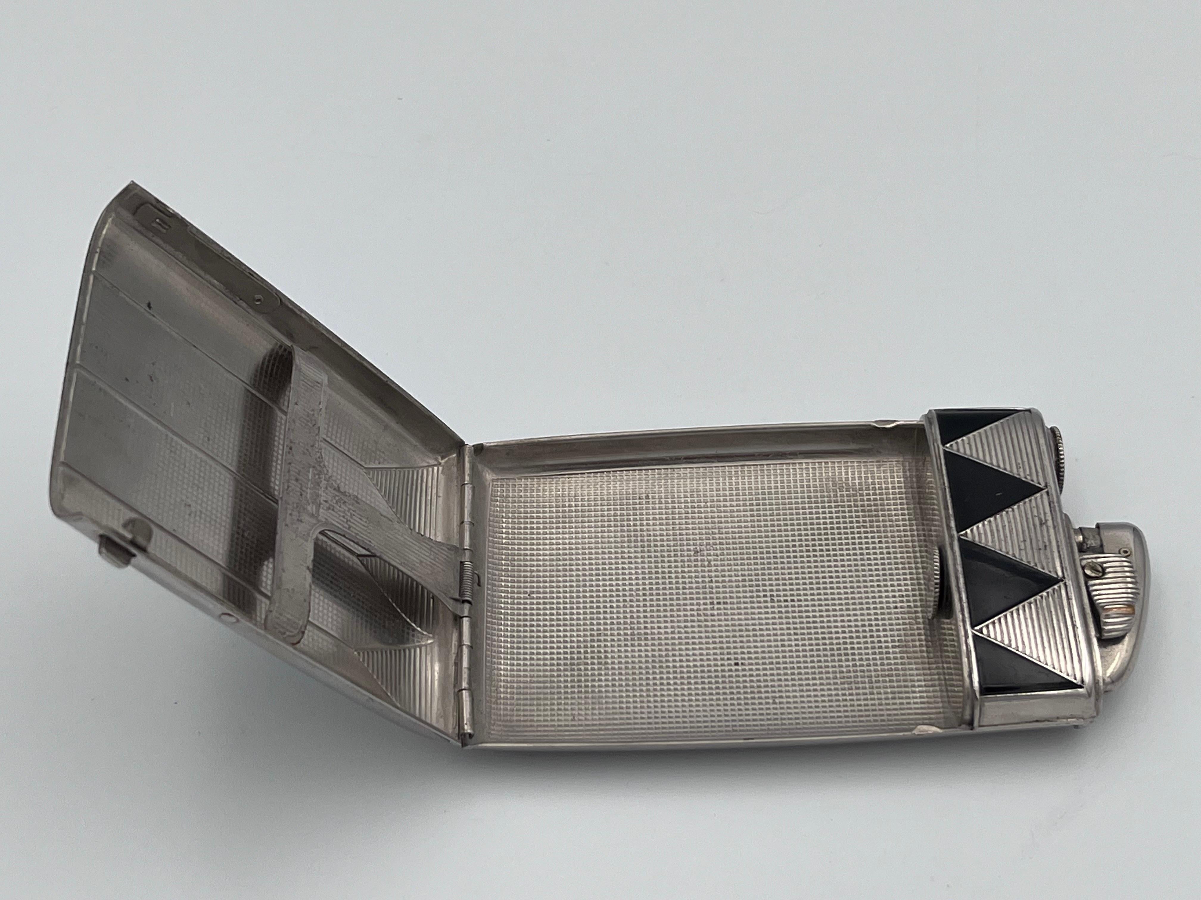 1929 Art Deco Evans Black Enamel Duel Cigarette Case & Lighter, Cecil Lawrence For Sale 2