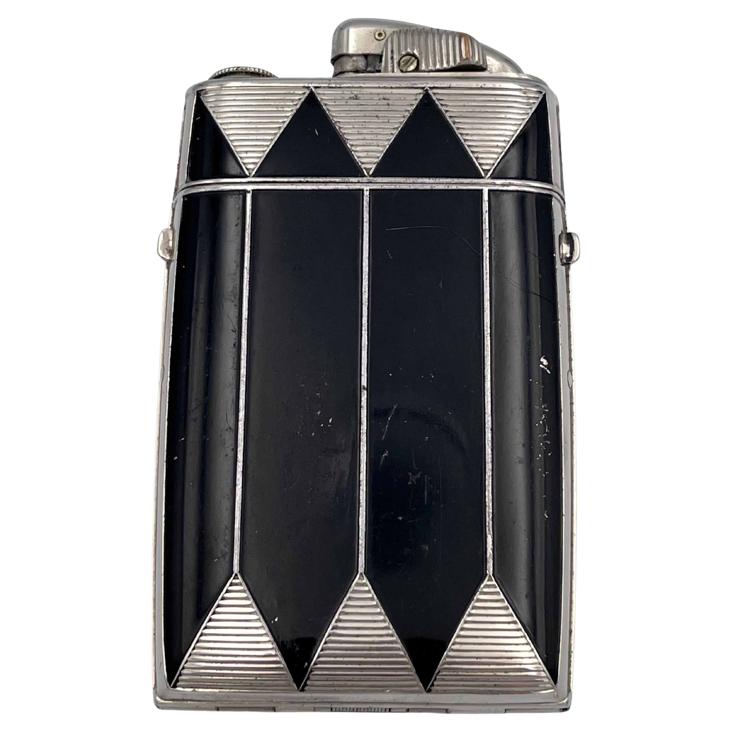 1929 Art Deco Evans Black Enamel Duel Cigarette Case & Lighter, Cecil Lawrence For Sale