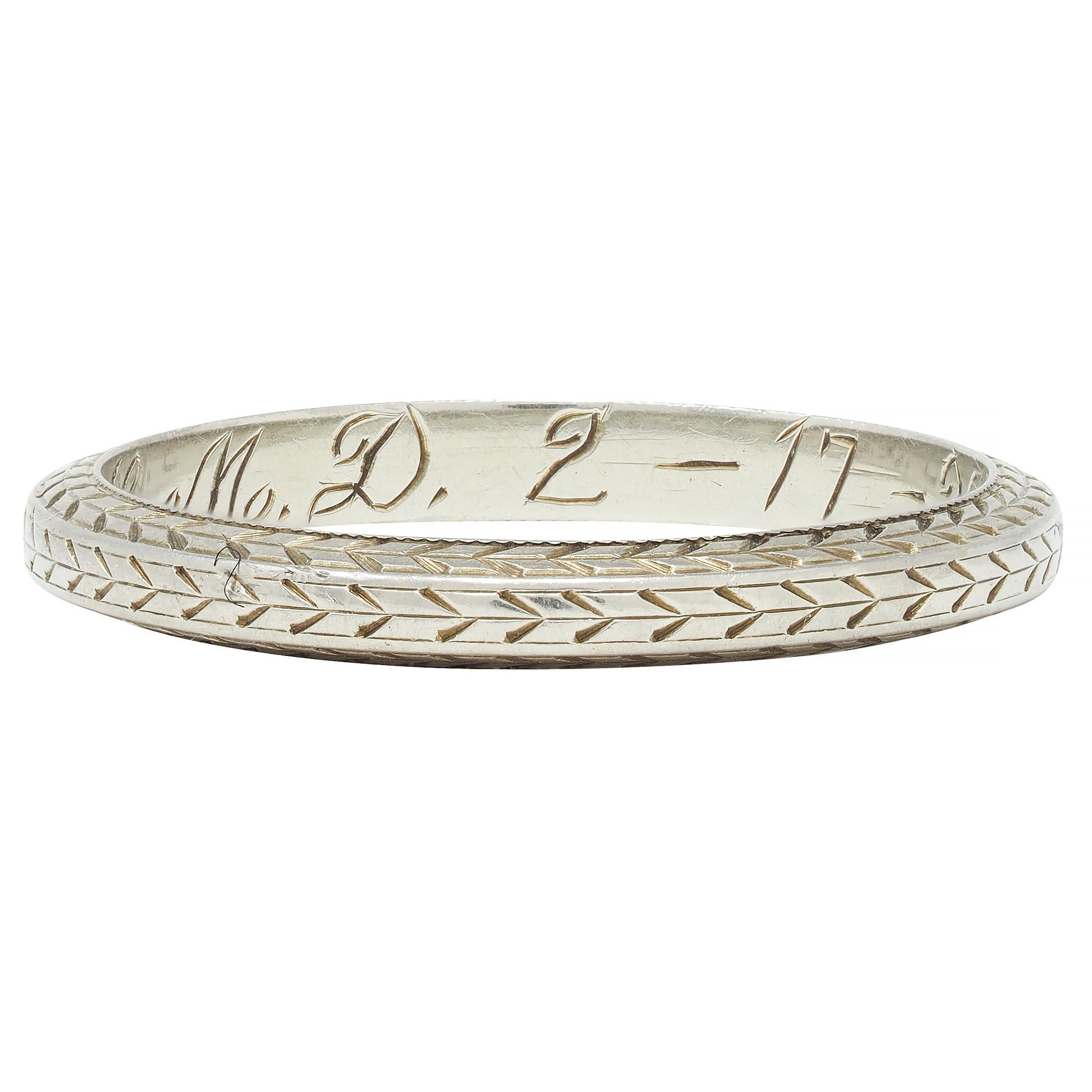 Women's or Men's 1929 Art Deco Platinum Wheat Vintage Stacking Wedding Band Ring