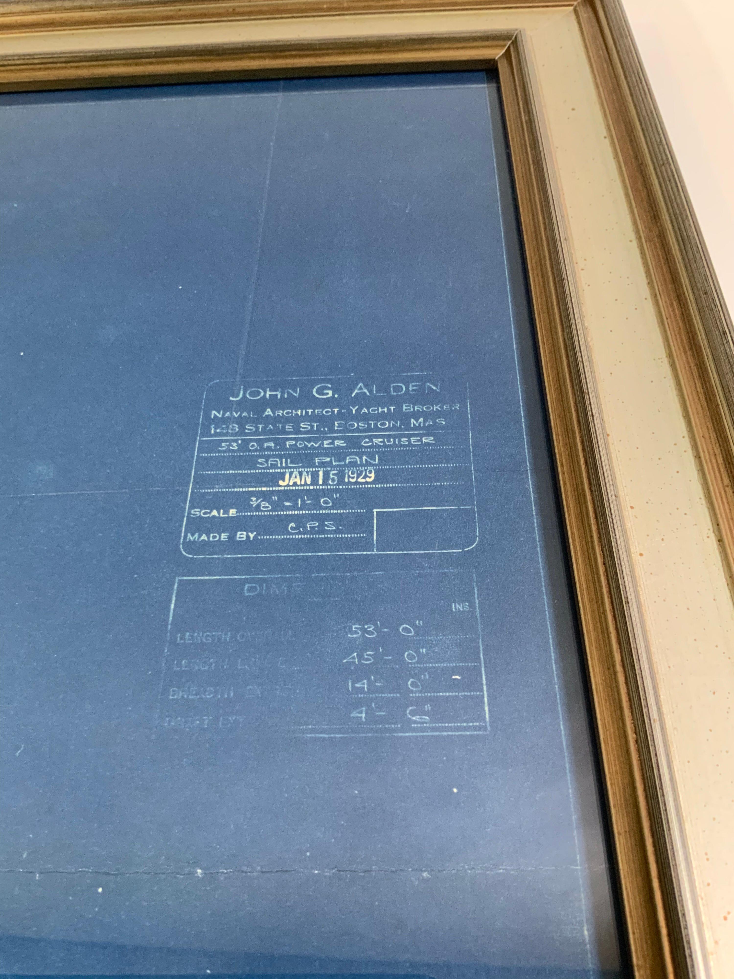 Papier Blueprint of a Yacht de John Alden, 1929 en vente