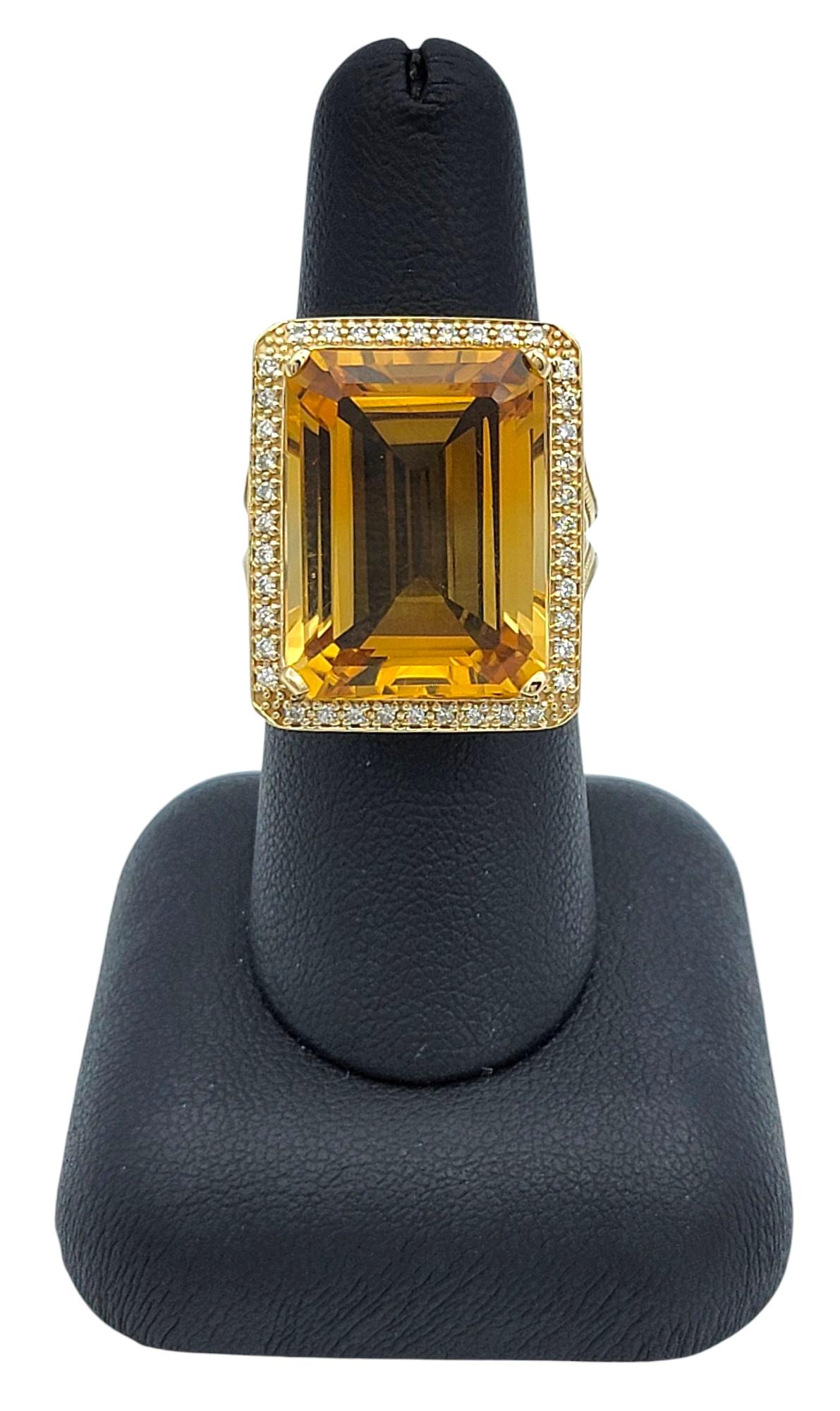 Anillo de cóctel de citrino talla esmeralda y halo de diamantes de 19,29 quilates en oro de 14 quilates en venta 4