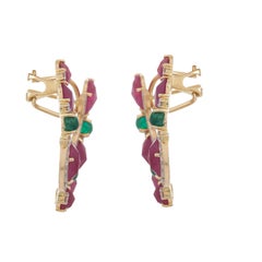 19.29 Carats Ruby Zambian Emerald and Diamond 18kt Gold Wrap Around Earrings