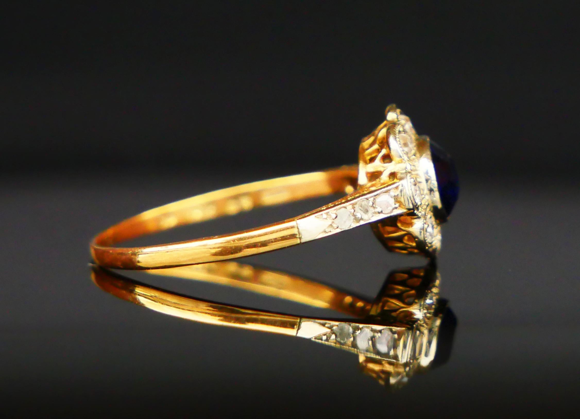 1929 Halo Ring Sapphire Diamonds solid 18K Gold ØUS6.5 / 1.85 gr For Sale 7