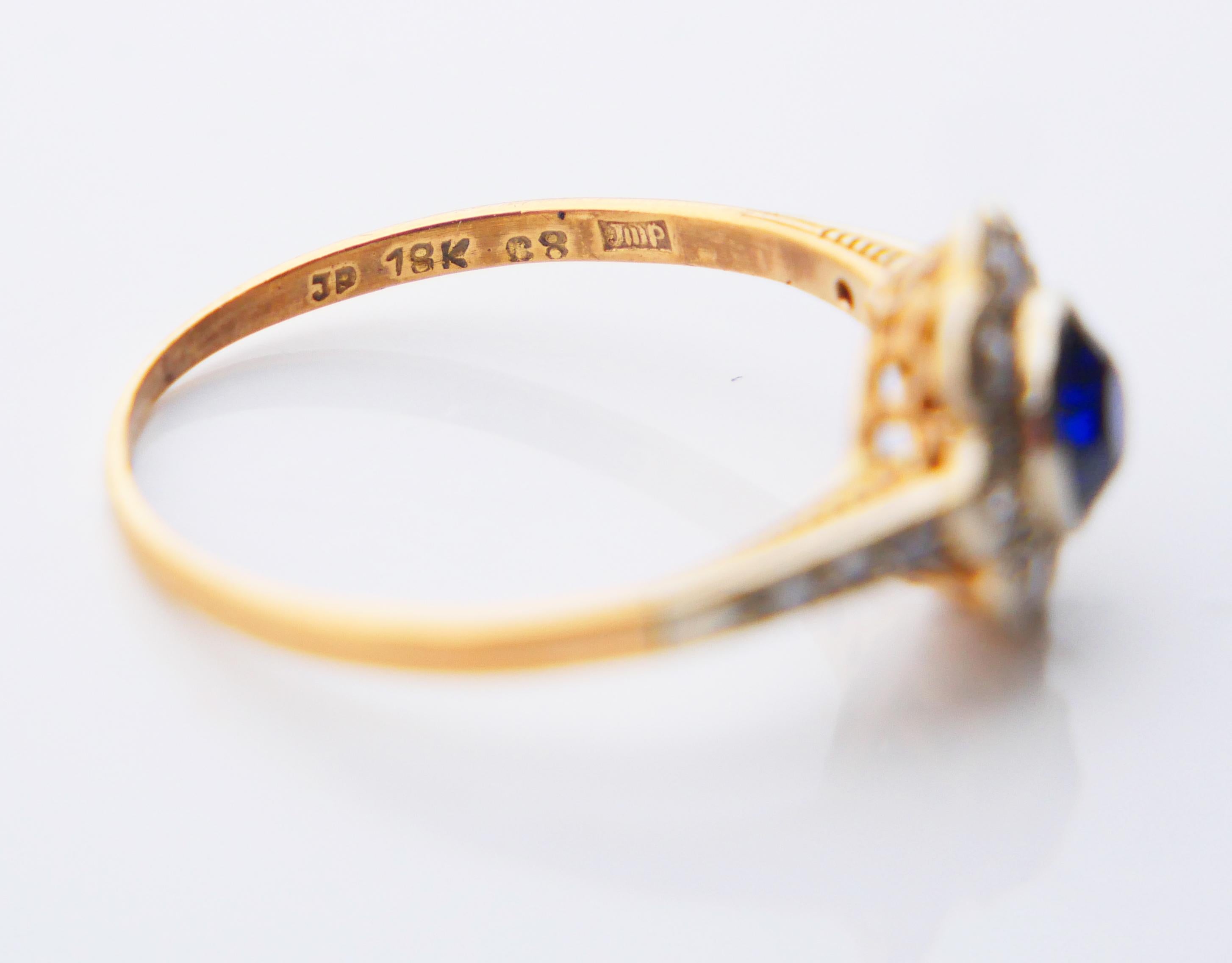 1929 Halo Ring Sapphire Diamonds solid 18K Gold ØUS6.5 / 1.85 gr For Sale 8