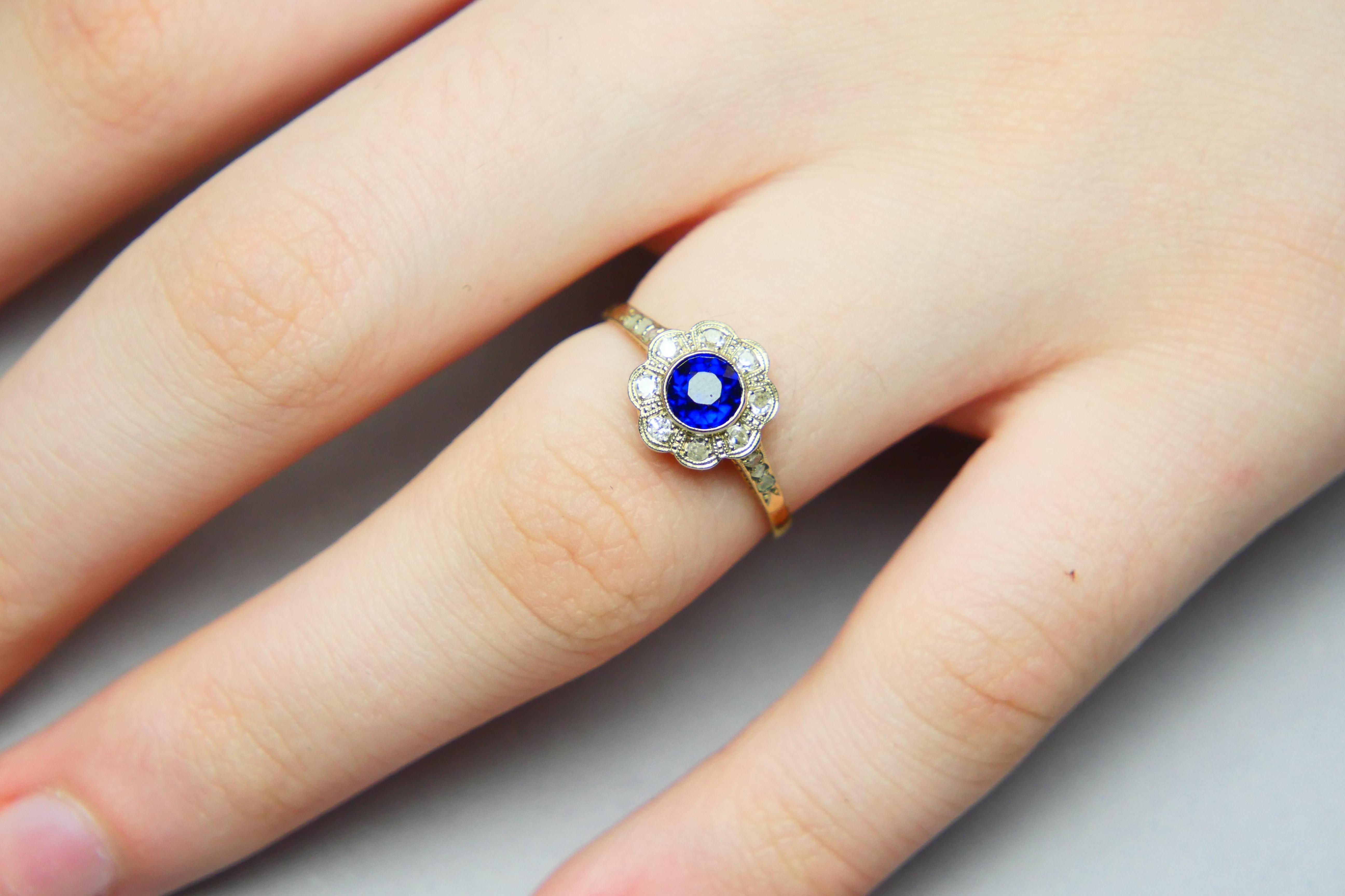 1929 Halo Ring Sapphire Diamonds solid 18K Gold ØUS6.5 / 1.85 gr For Sale 2