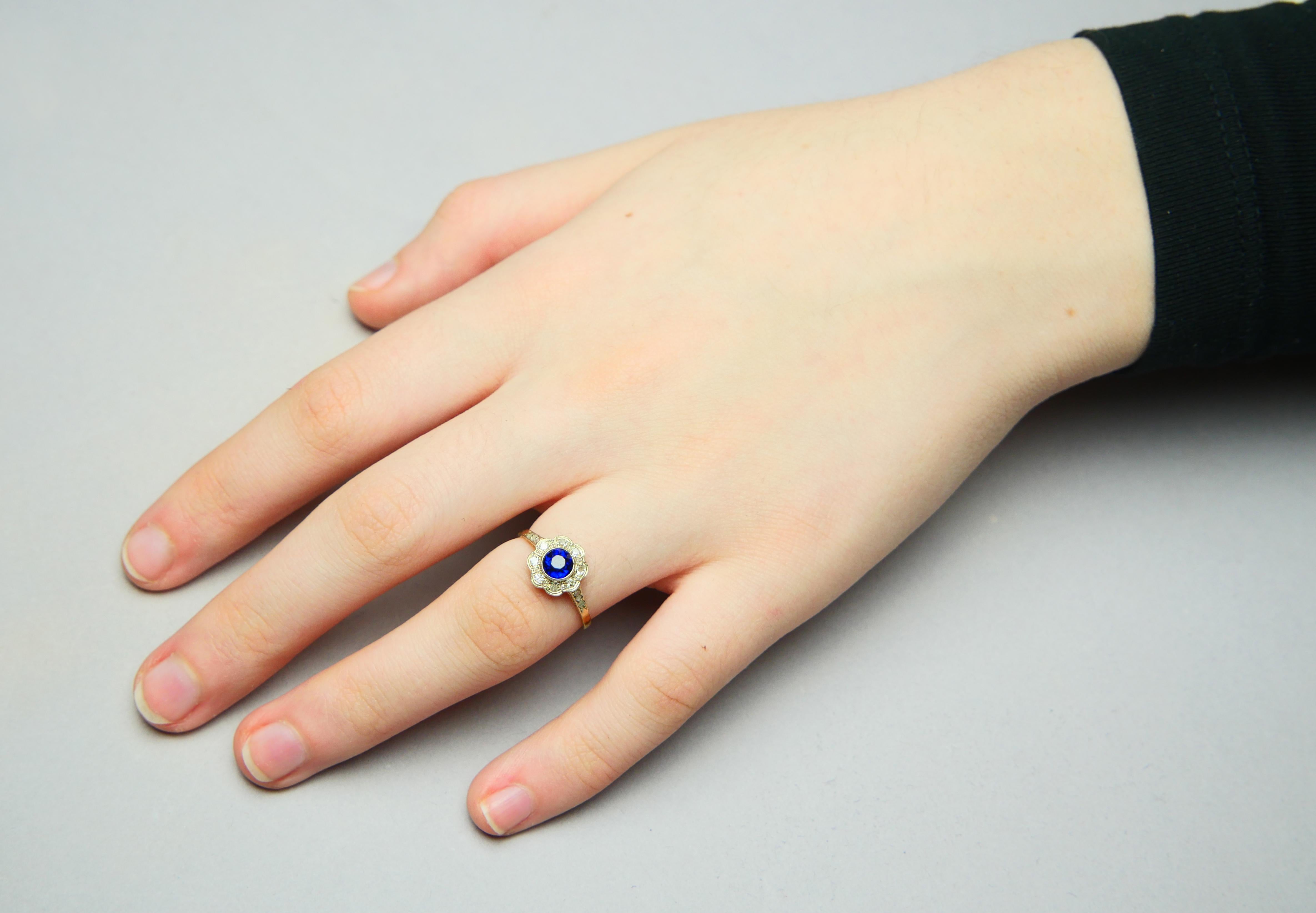 1929 Halo Ring Sapphire Diamonds solid 18K Gold ØUS6.5 / 1.85 gr For Sale 3