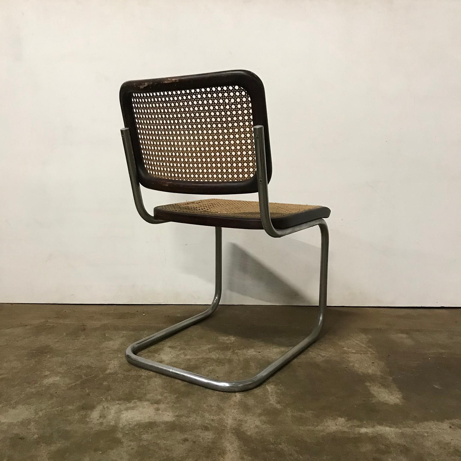 German 1929, Marcel Breuer for Thonet, Original Early S32 in Wicker and Black Frame