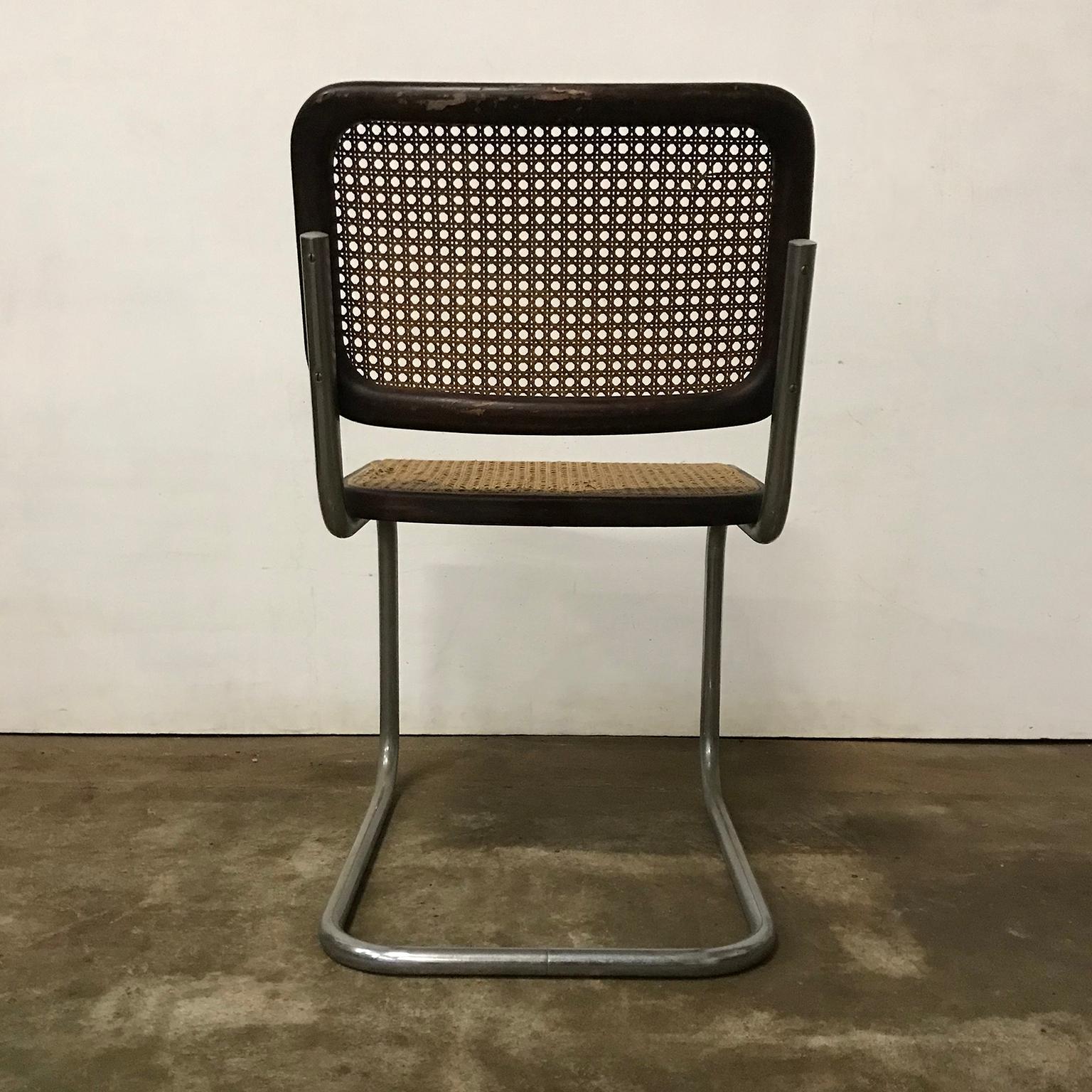 1929, Marcel Breuer for Thonet, Original Early S32 in Wicker and Black Frame In Good Condition In Amsterdam IJMuiden, NL