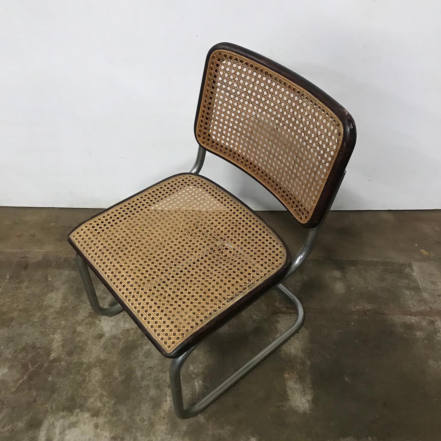 Metal 1929, Marcel Breuer for Thonet, Original Early S32 in Wicker and Black Frame