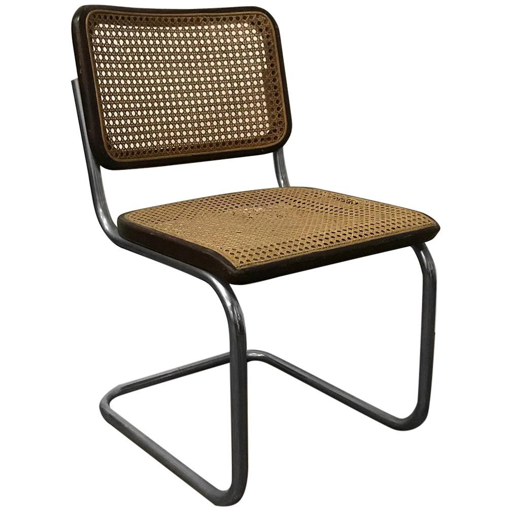 1929, Marcel Breuer for Thonet, Original Early S32 in Wicker and Black Frame