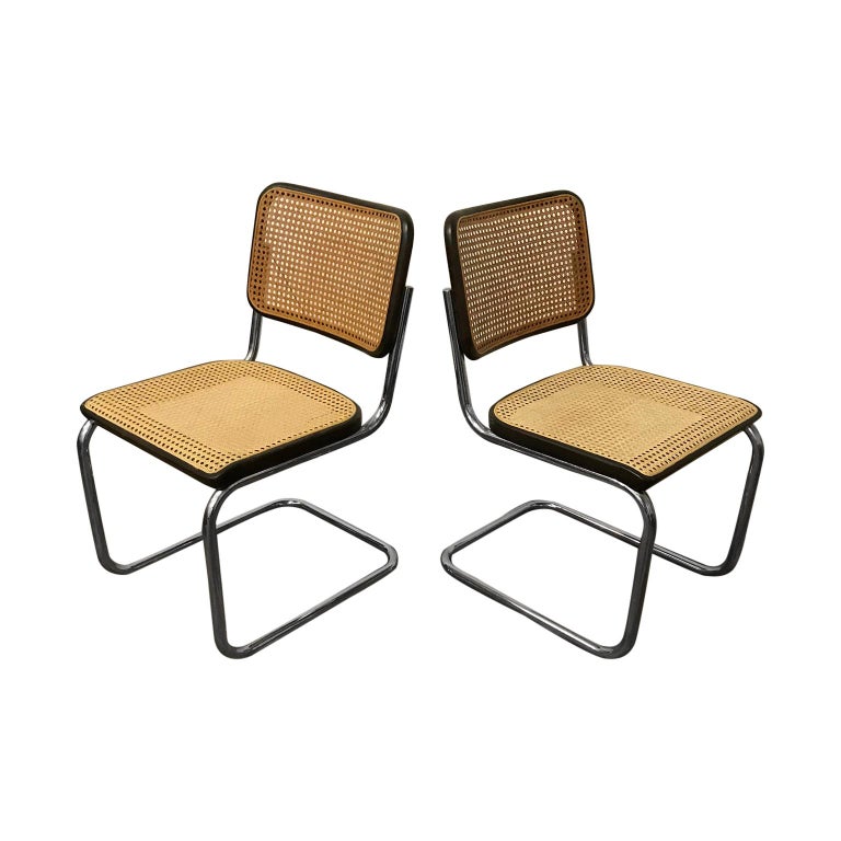 1929, Marcel Breuer for Thonet, Set Original Early S32 in Wicker and Black  For Sale at 1stDibs