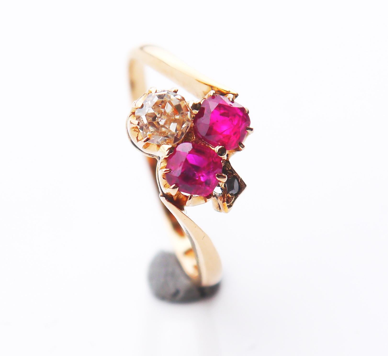 1929 Nordic Clover Ring solid 18K Gold 1ctw Ruby 0.5ct Diamond Ø 6US/ 2.8gr For Sale 2