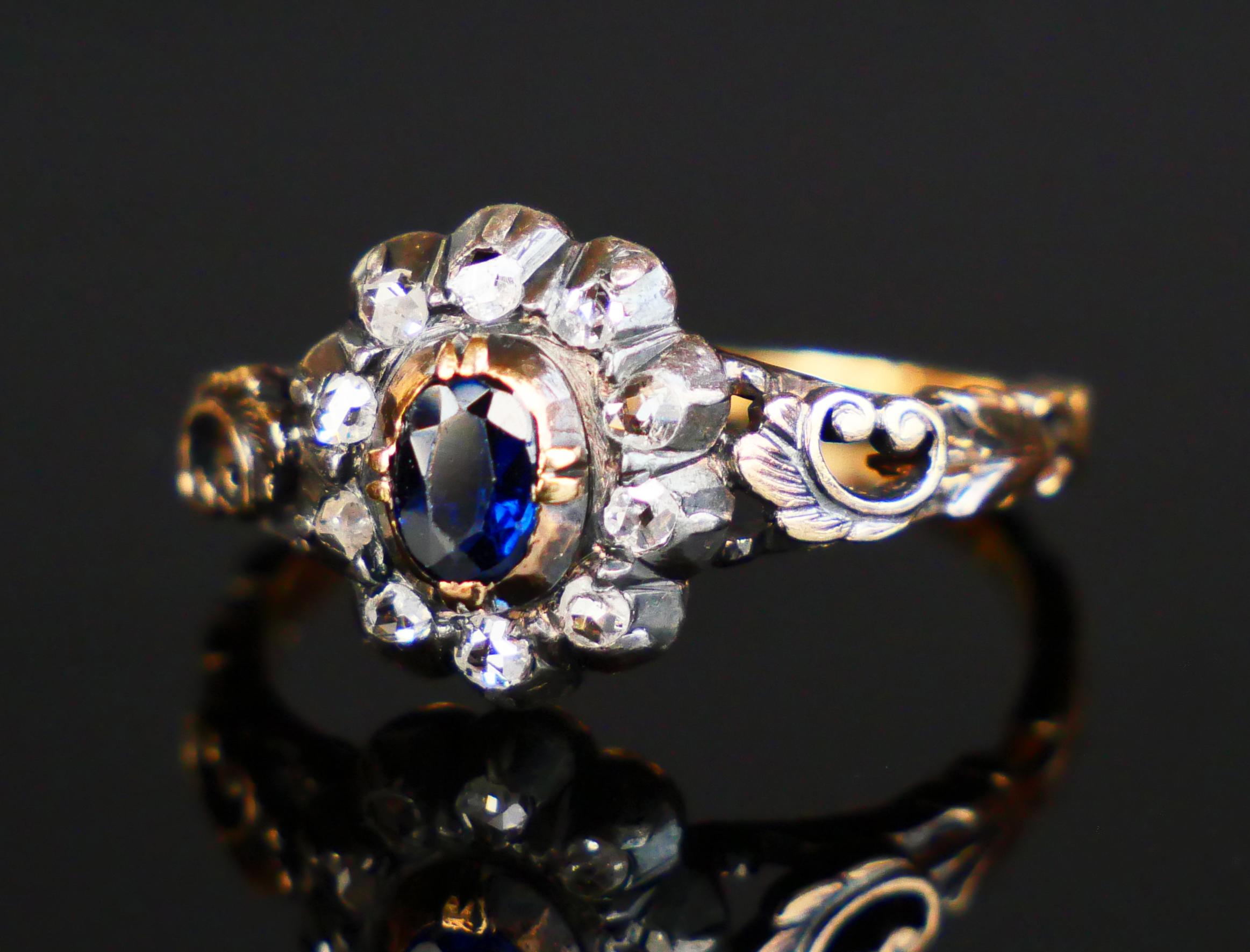 1929 Nordic Halo Ring 0.5ct Saphir Diamanten massiv 18K Gold Silber Ø6US/3.7gr im Angebot 6