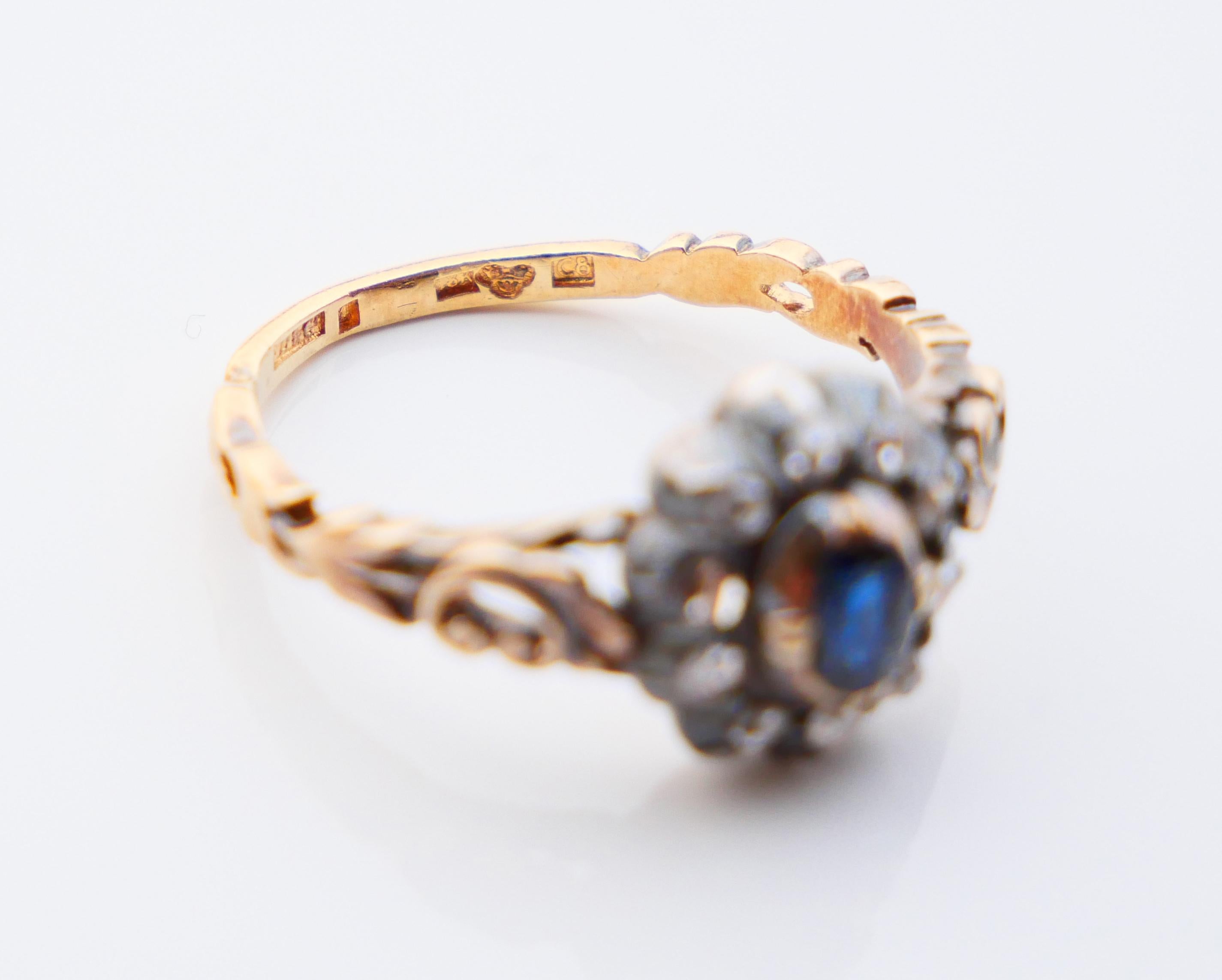 1929 Nordic Halo Ring 0.5ct Sapphire Diamonds solid 18K Gold Silver Ø6US/3.7gr For Sale 7