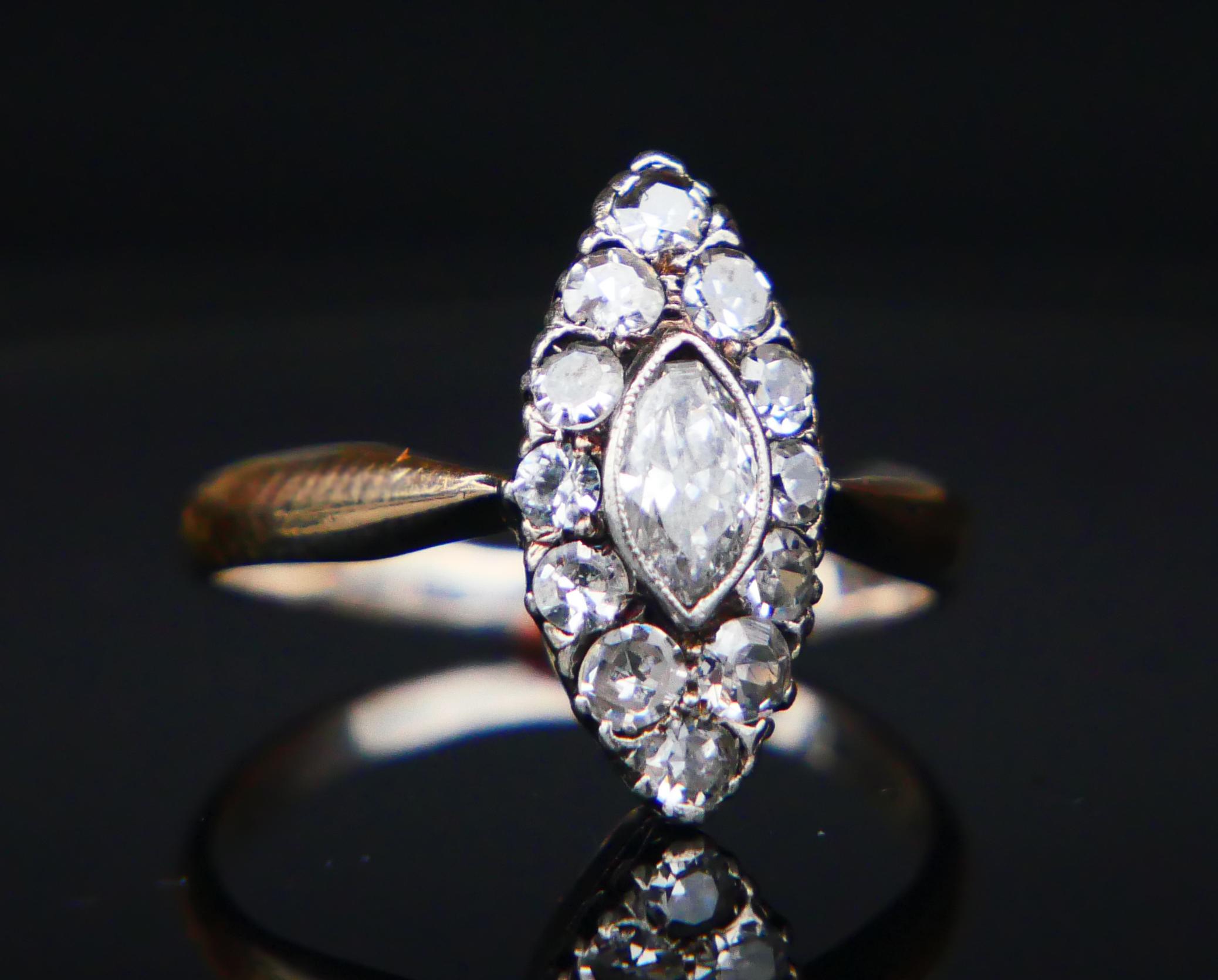 Art déco 1929 Bague nordique 1ctw Diamants or massif 18K Ø 5.5 US /3gr en vente