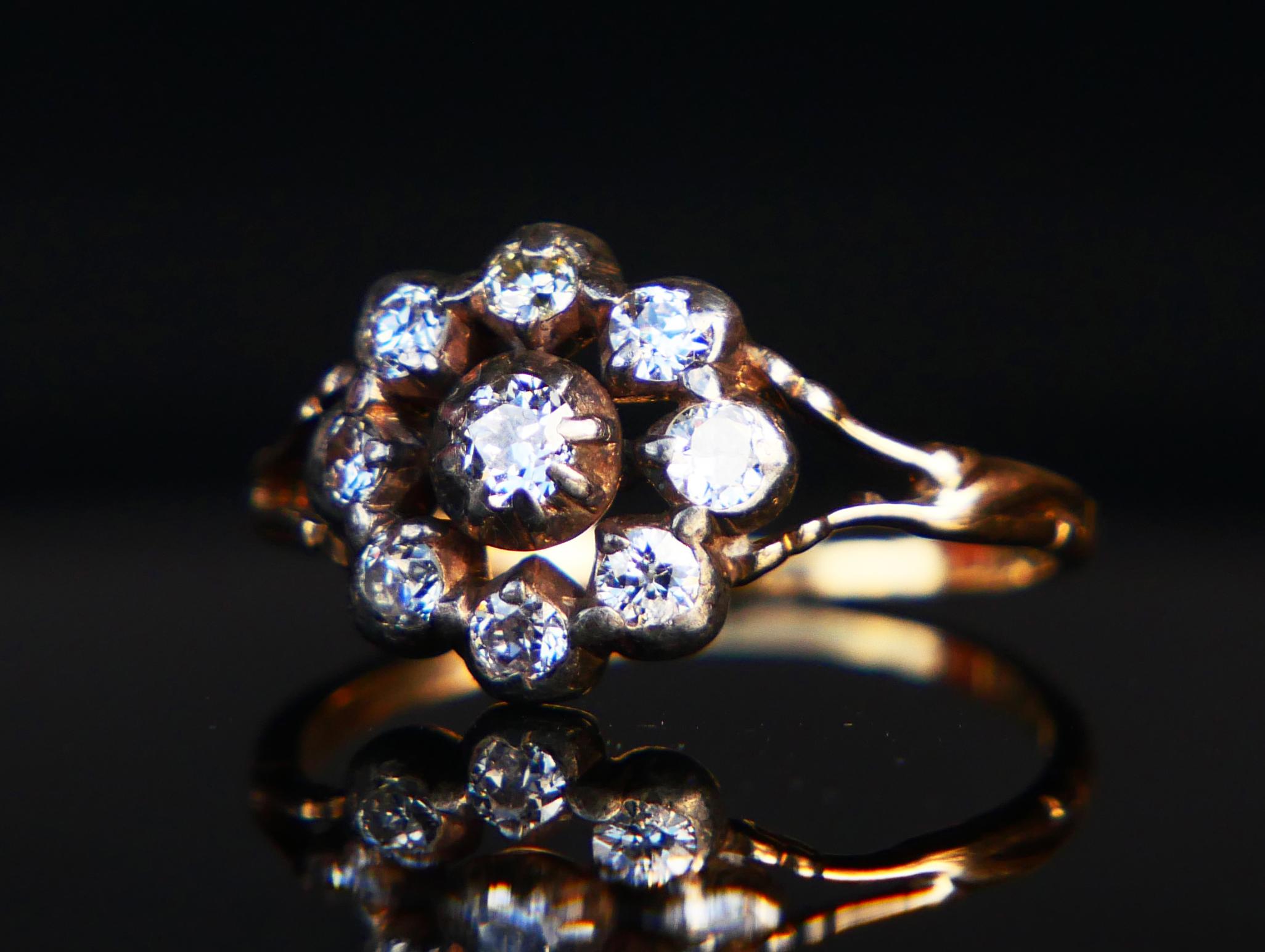 1929 Anello Nordico naturale 0,8ctw. Diamanti solidi in oro 18K Argento ØUS7,25 / 2,95 g in vendita 5