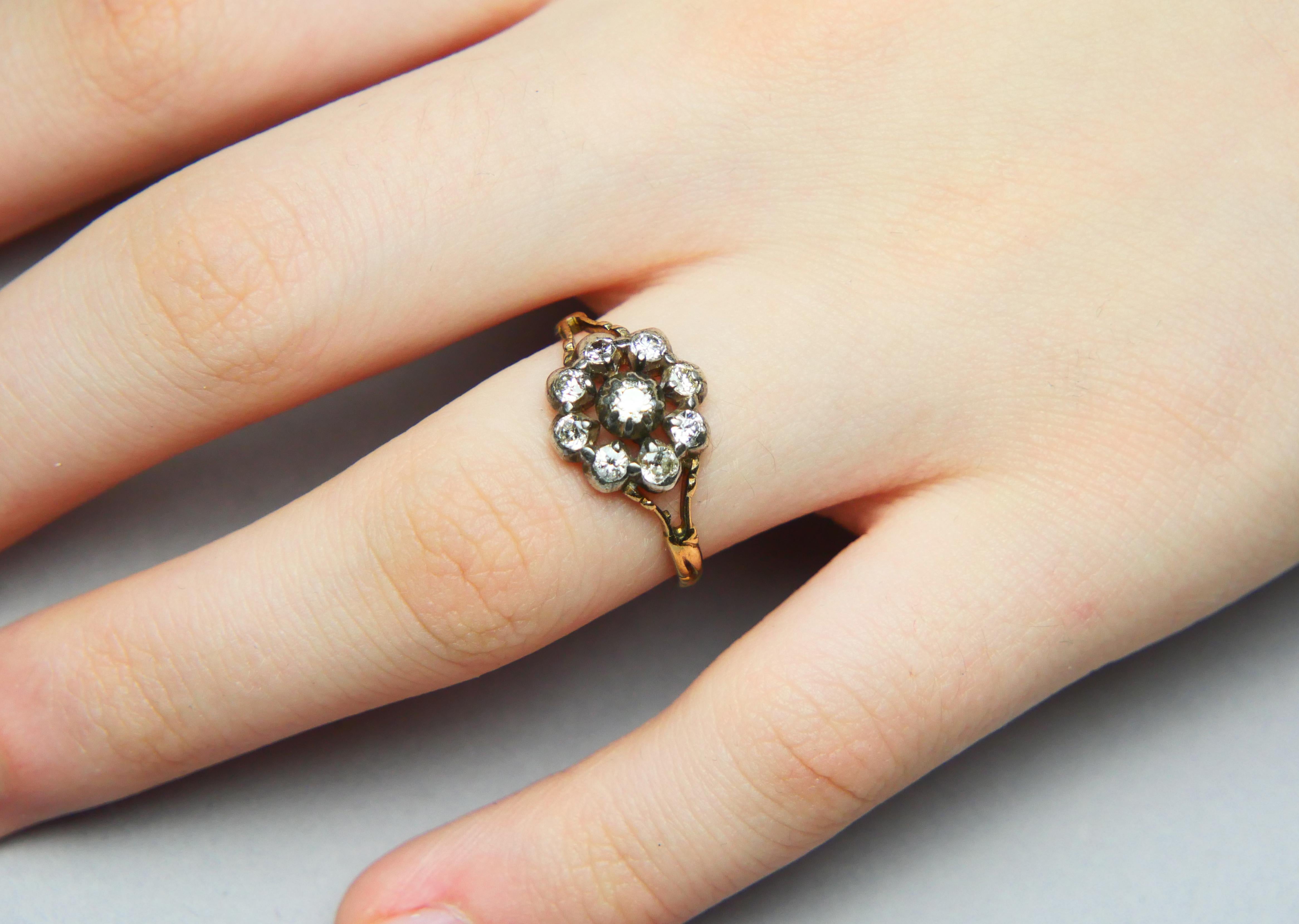 Taglio antico europeo 1929 Anello Nordico naturale 0,8ctw. Diamanti solidi in oro 18K Argento ØUS7,25 / 2,95 g in vendita