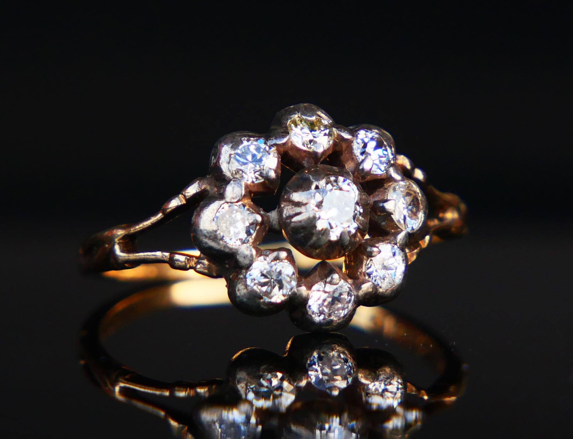 1929 Anello Nordico naturale 0,8ctw. Diamanti solidi in oro 18K Argento ØUS7,25 / 2,95 g in vendita 3