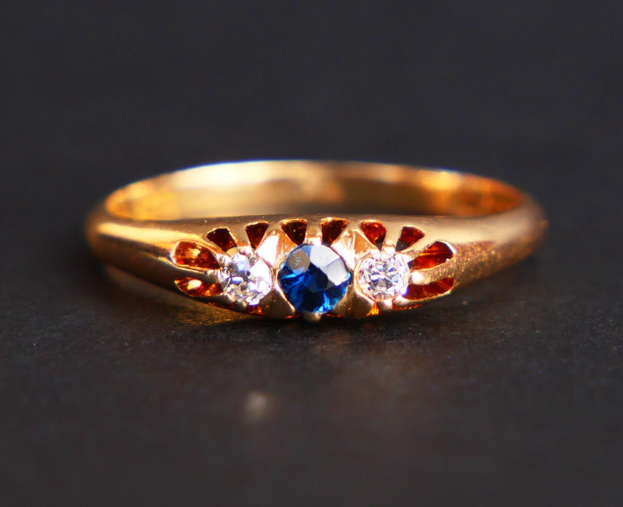 1929 Nordischer Ring Saphir Diamanten massiv 18K Gold ØUS5 / 2.36 gr im Angebot 3