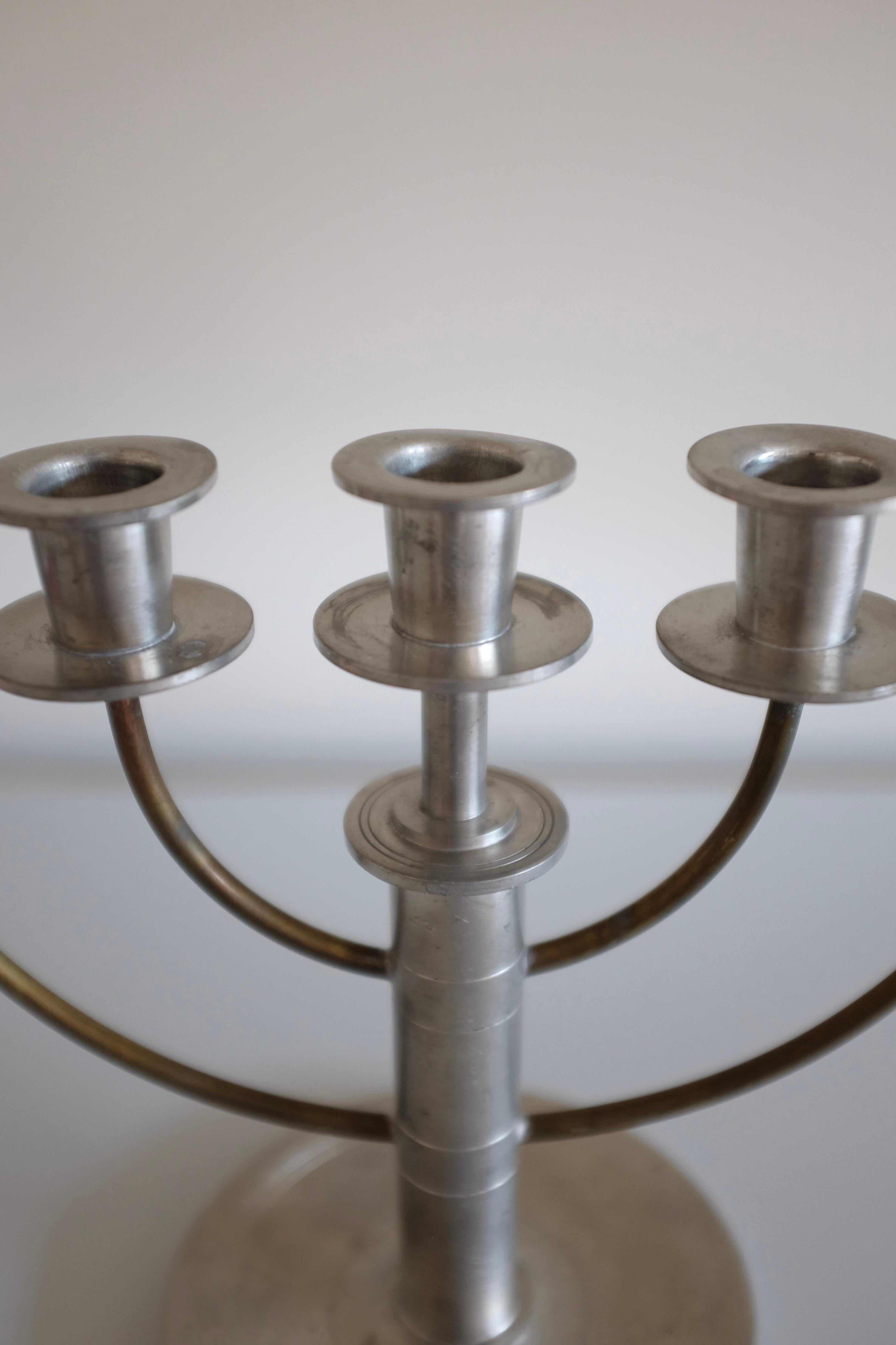 Scandinavian Modern 1929 Pewter and Brass candelabras attributed to Sylvia Stave For Sale