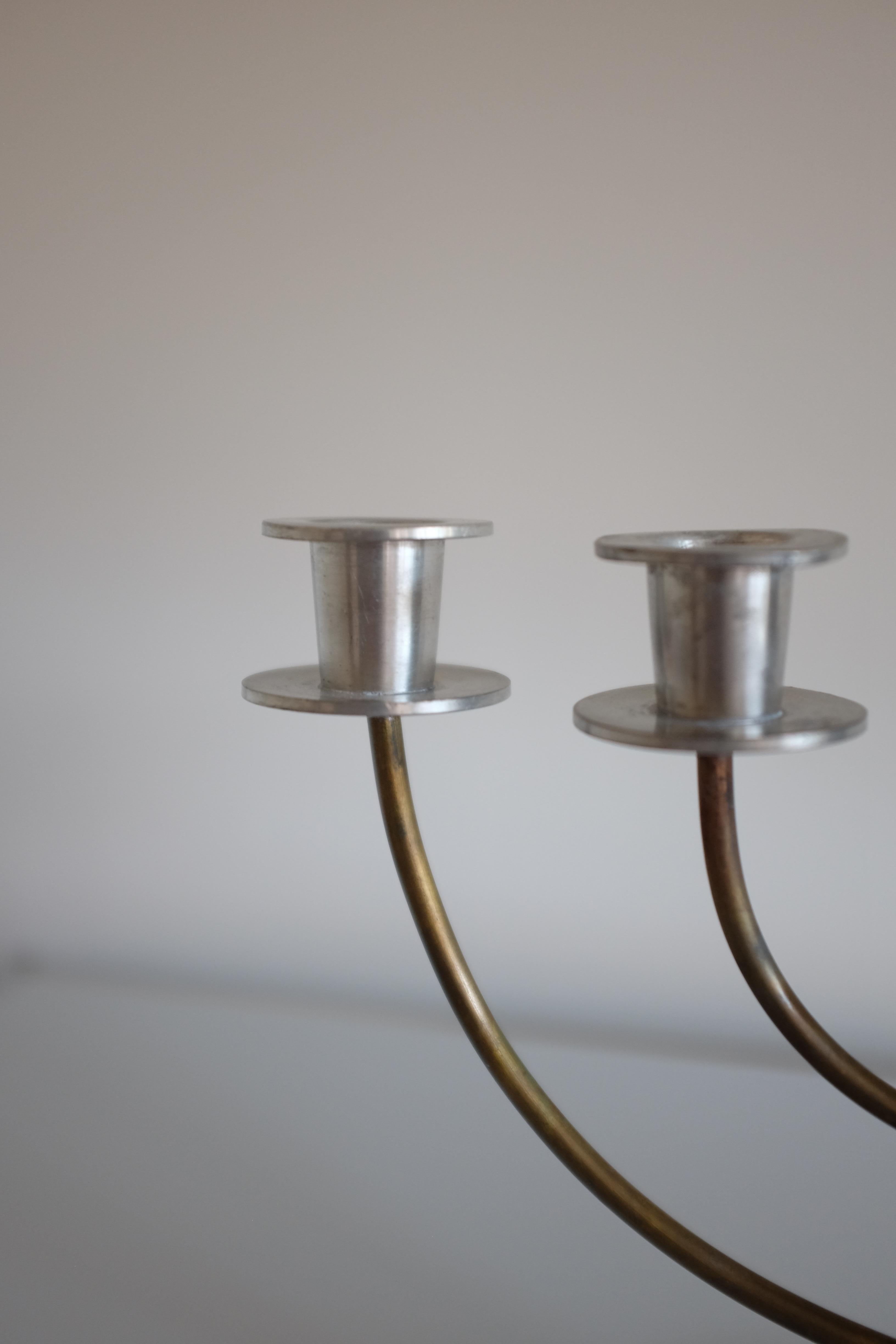 Swedish 1929 Pewter and Brass candelabras attributed to Sylvia Stave For Sale