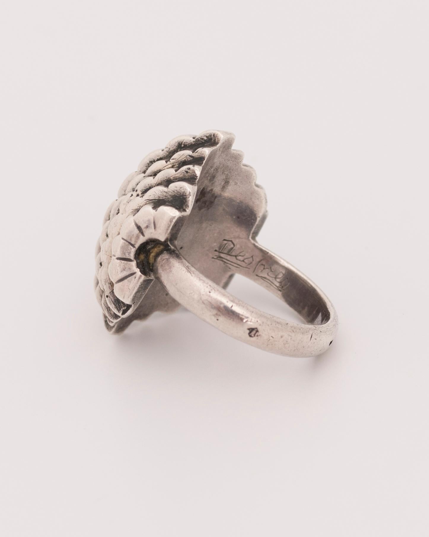1929 Rare Jean Despres Art Deco Silver Geometric Ring In Good Condition In Paris, FR