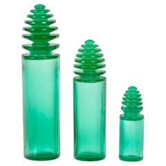 Vintage 1929 René Lalique - 3 Perfume Bottles Sans Adieu Emerald Green Glass For Worth