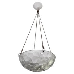 1929 René Lalique, lampadario da soffitto a sospensione Art Deco, vetro di Losanna