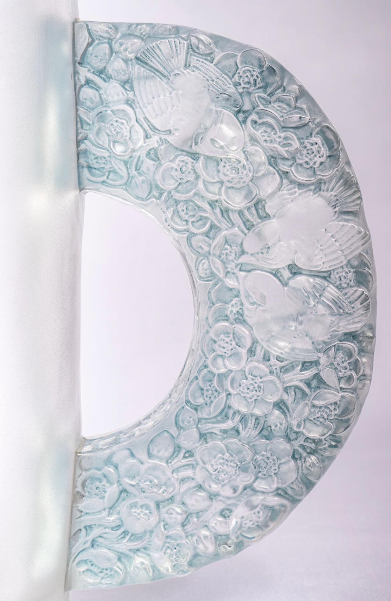 Blown Glass 1929 René Lalique Art Deco Vase Petrarque Frosted Glass with Blue Patina