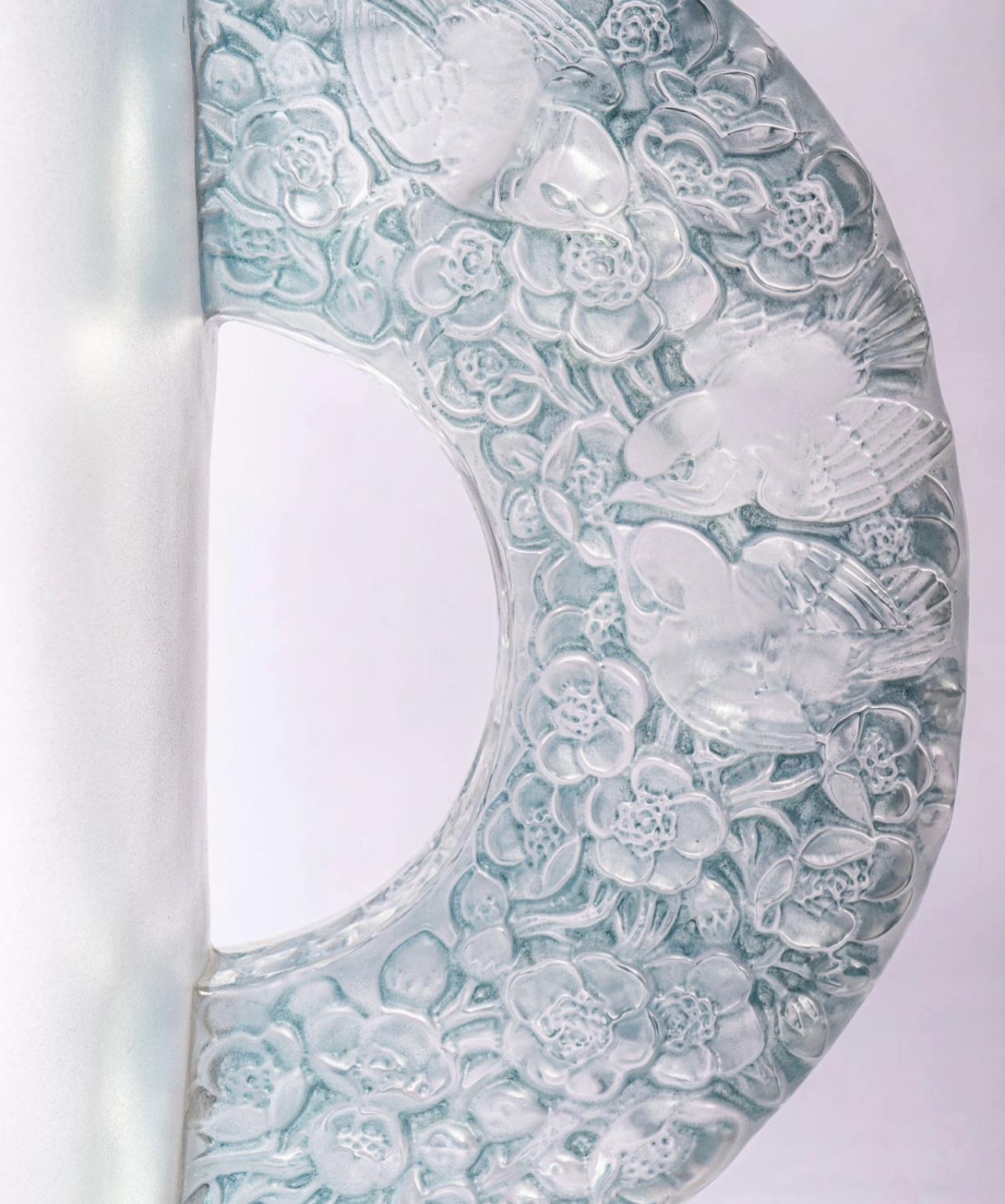 1929 René Lalique Art Deco Vase Petrarque Frosted Glass with Blue Patina 1
