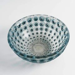 1929 René Lalique Bowl Nemours Glass with Blue Patina & Black Enamel