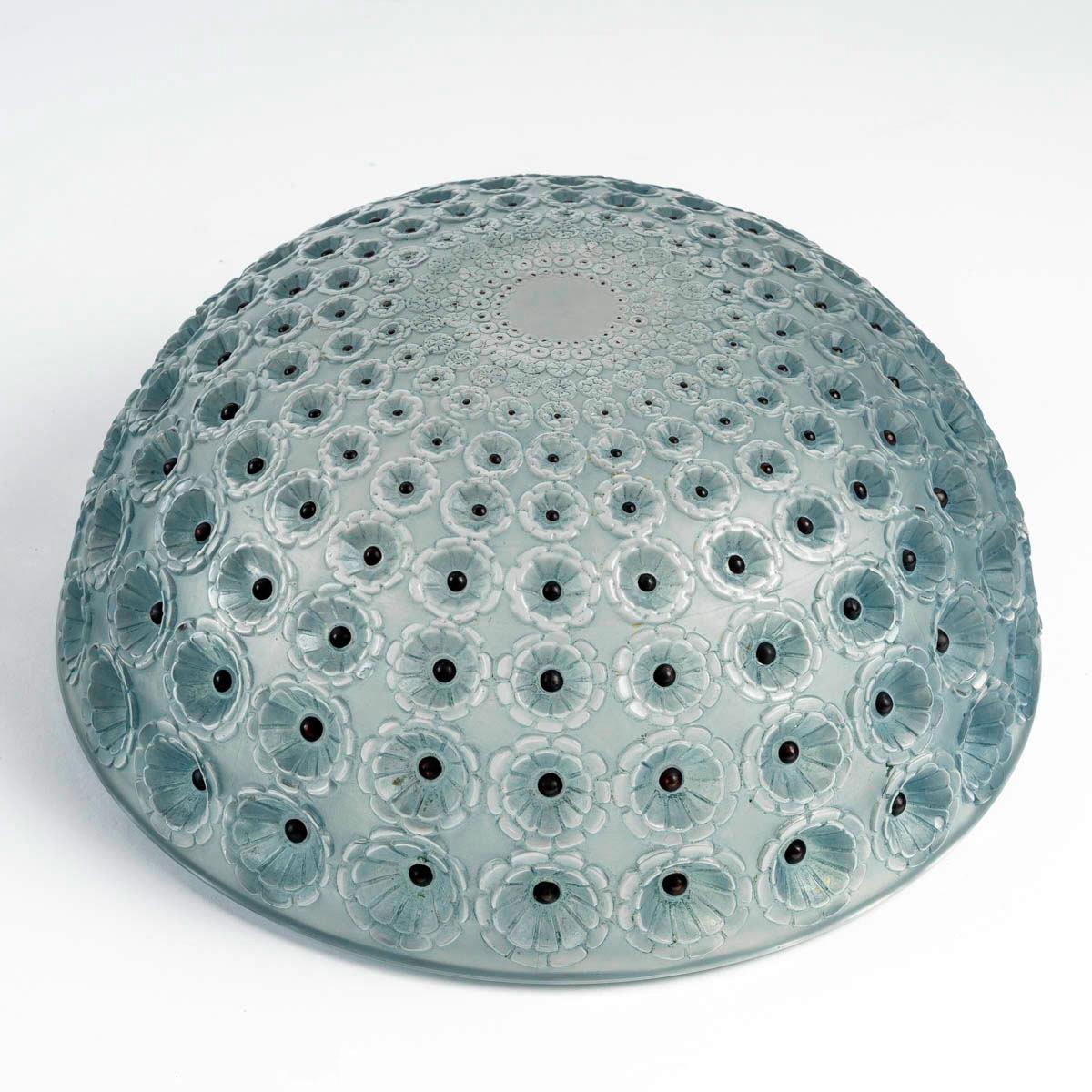 Art Deco 1929 René Lalique Bowl Nemours Glass with Blue Patina & Black Enamel