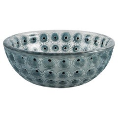 1929 René Lalique Bowl Nemours Glass with Blue Patina & Black Enamel