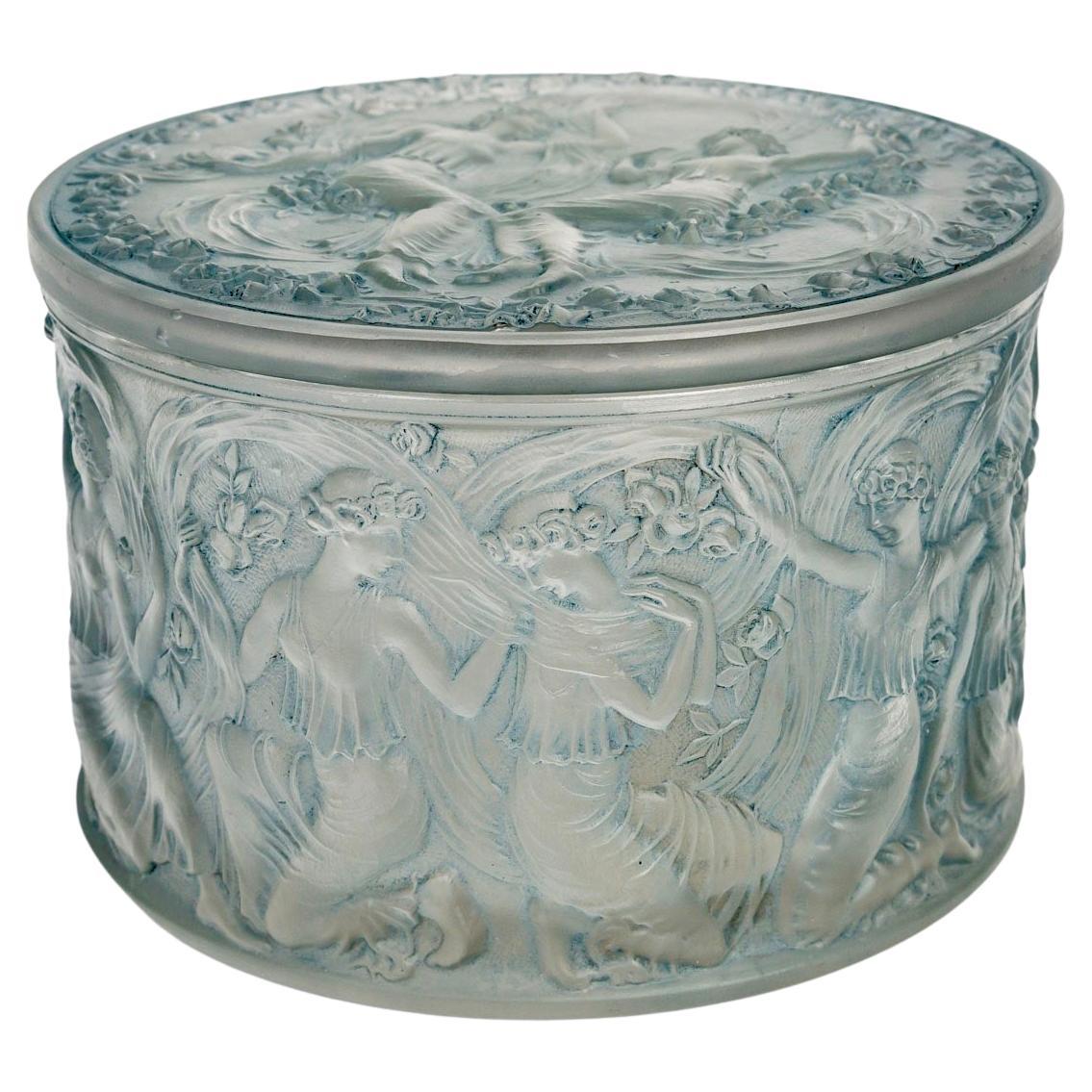 1929 René Lalique Box Figurines Et Voiles Glass with Blue Patina