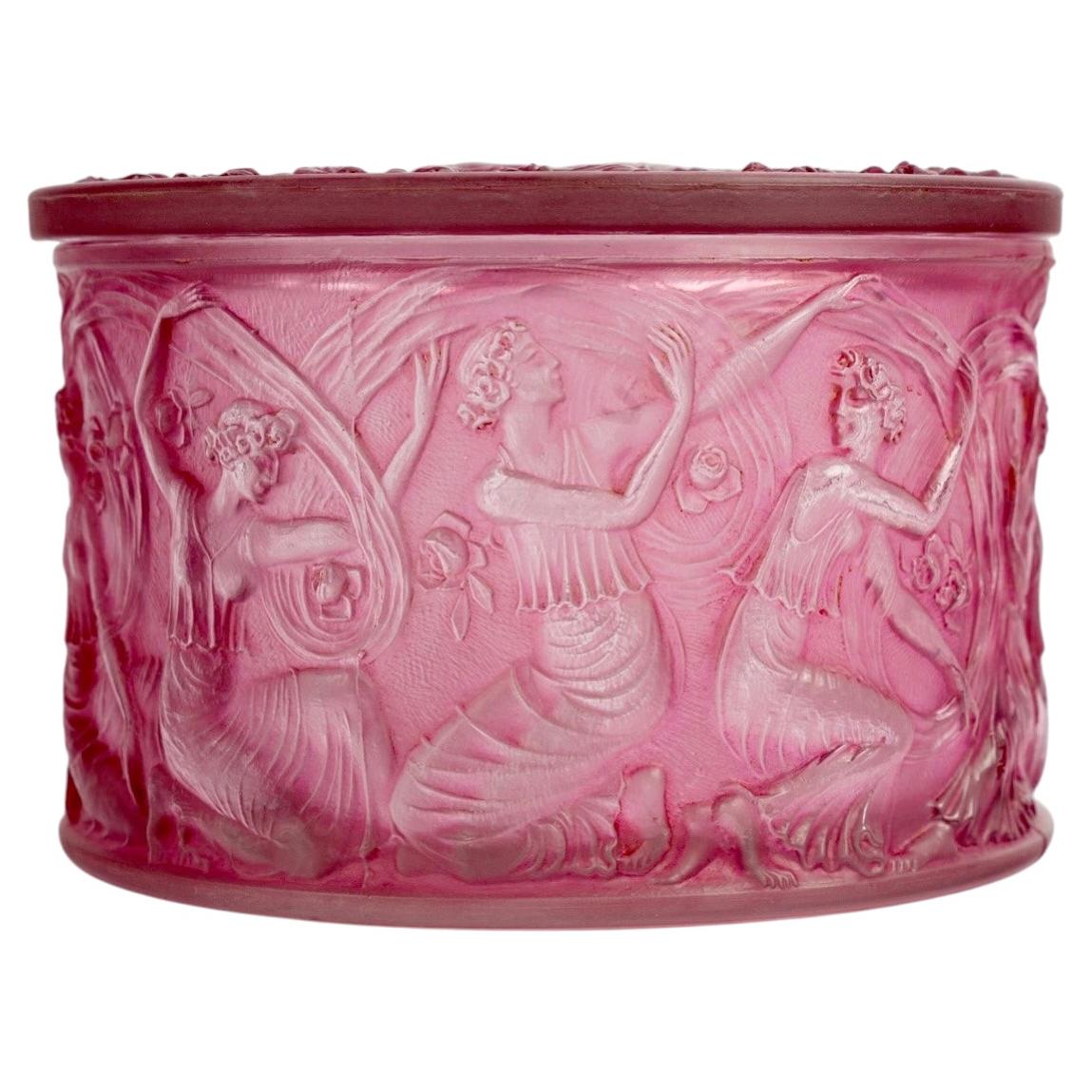 1929 René Lalique Box Figurines Et Voiles Glass with Pink Patina