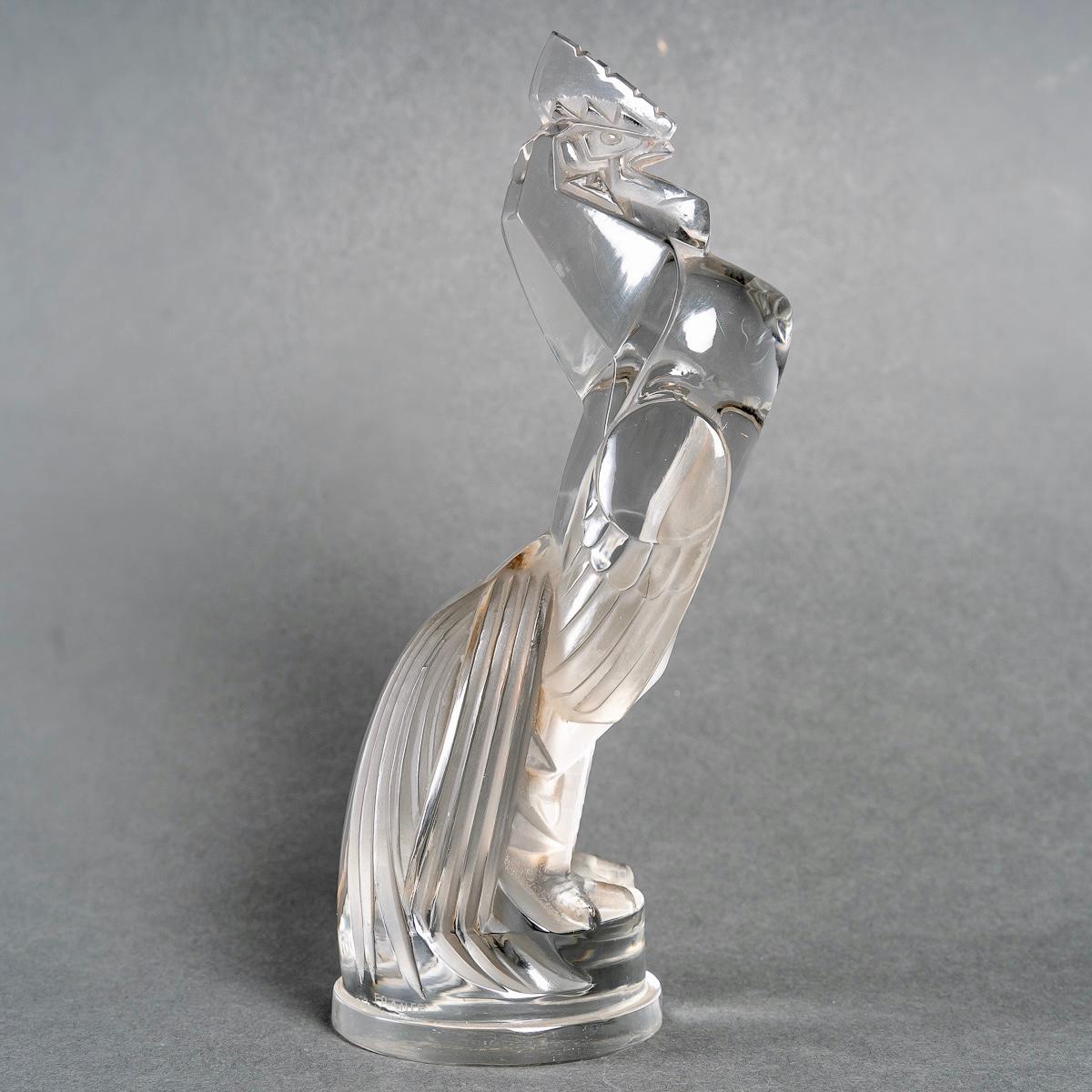 Molded 1929 René Lalique, Car Mascot Coq Houdan Rooster Glass