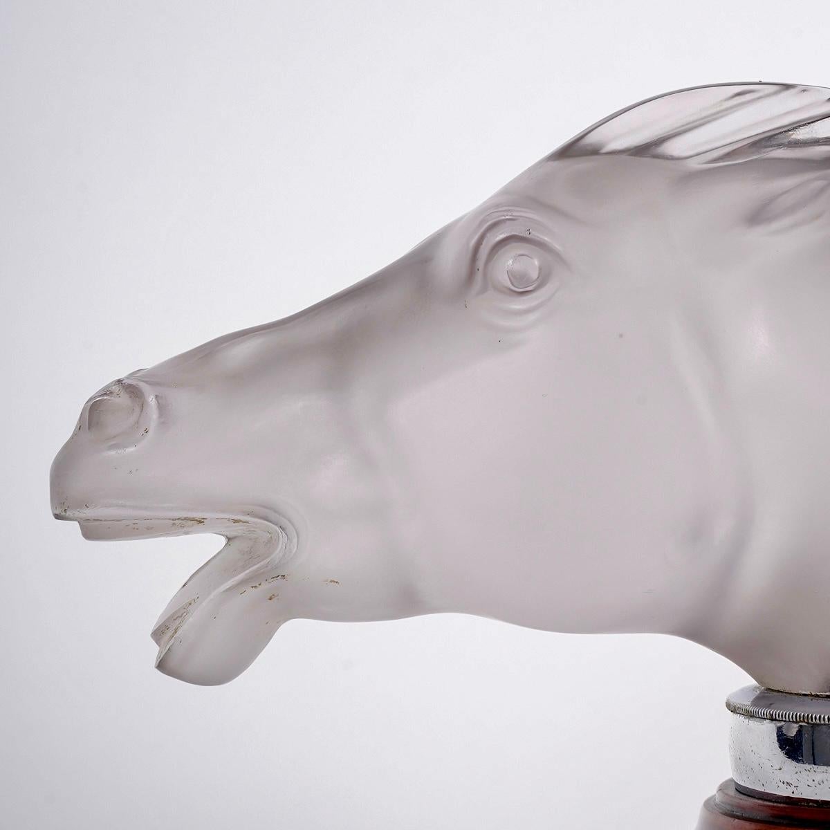 French 1929 René Lalique Car Mascot Hood Ornament Epsom Horse Glass