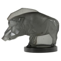 1929 René Lalique Car Mascot Sanglier Boar Grey Topaz Glass