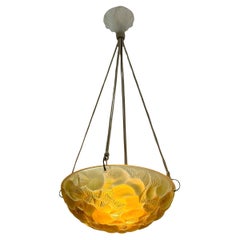1929 René Lalique - Ceiling Fixture Light Chandelier Lausanne Yellow Amber Glass