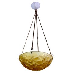 1929 René Lalique - Ceiling Fixture Light Chandelier Lausanne Yellow Amber Glass