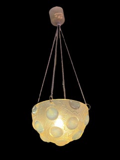 1929 René Lalique, Ceiling Fixture Light Chandelier Soleil Opalescent Glass