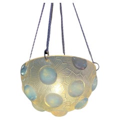 1929 René Lalique, Ceiling Fixture Light Chandelier Soleil Opalescent Glass