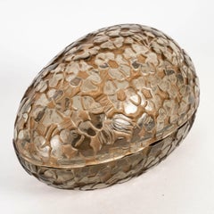1929 René Lalique - Egg Box Pervenche Grey Smoked Glass With Sepia Patina
