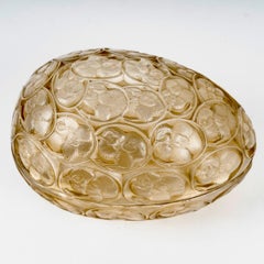 1929 René Lalique Egg Box Poussins Chicks Glass with Sepia Patina