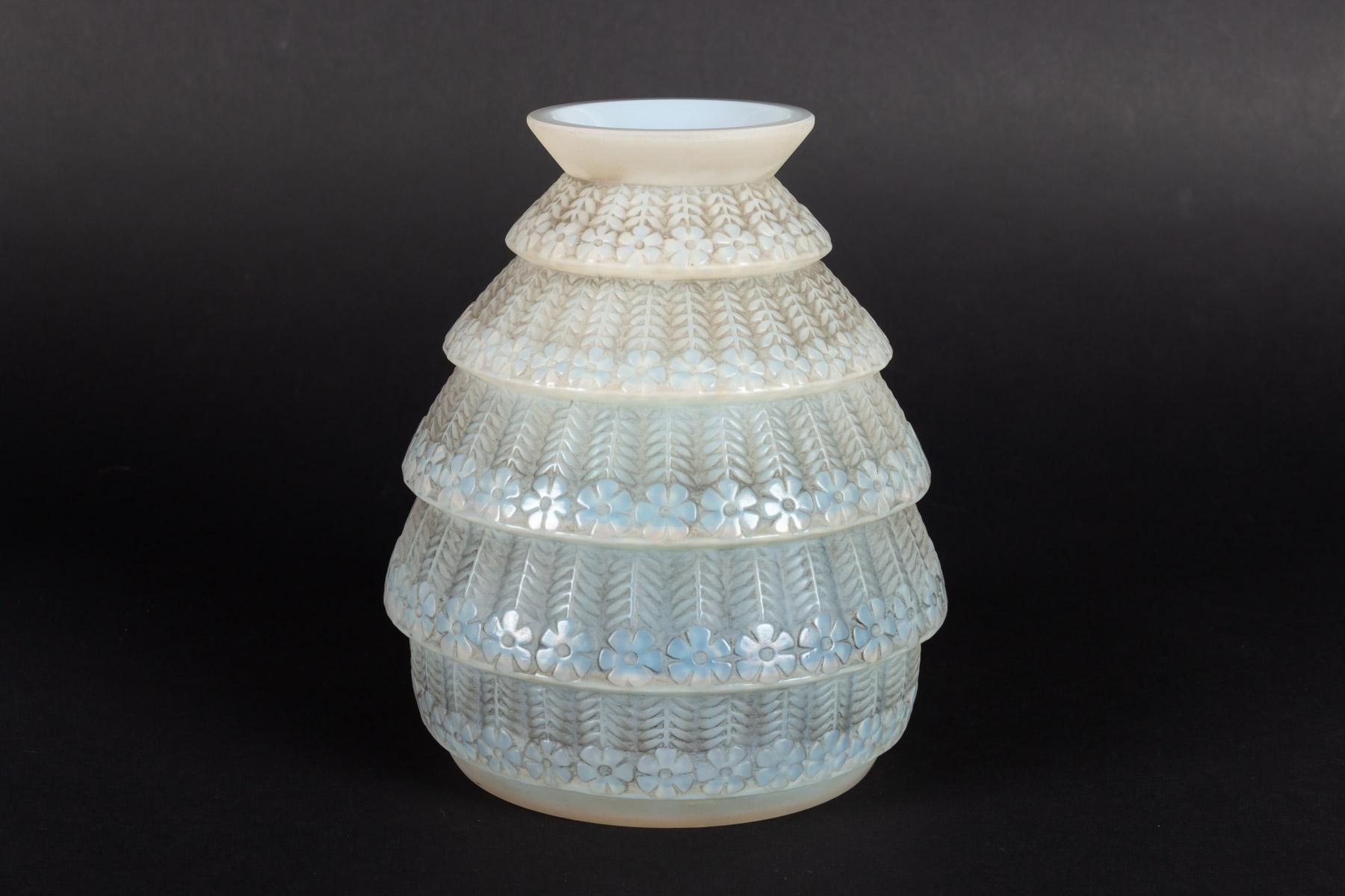 Early 20th Century 1929 René Lalique Ferrieres Vase in Cased Opalescent Glass with Grey Patina