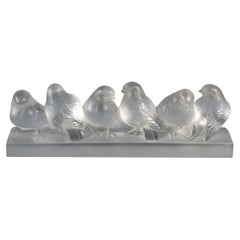 1929 René Lalique Groupe de Six Moineaux Decoration Frosted Glass Sparrow Statue