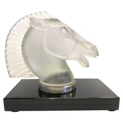 Antique 1929 René Lalique Longchamp B Car Mascot Hood Ornament in Clear Glass Book End